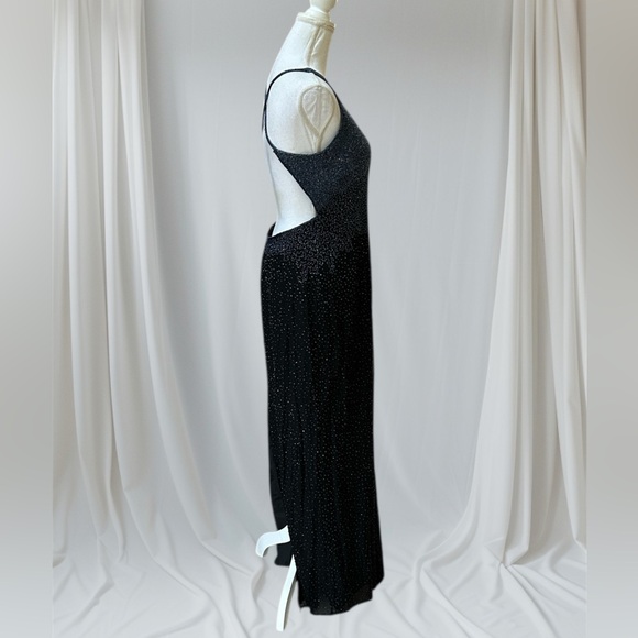 Adrianna Papell Boutique Vtg Blue Hombre Beaded Silk V Neck Maxi Evening Dress - Picture 5 of 15